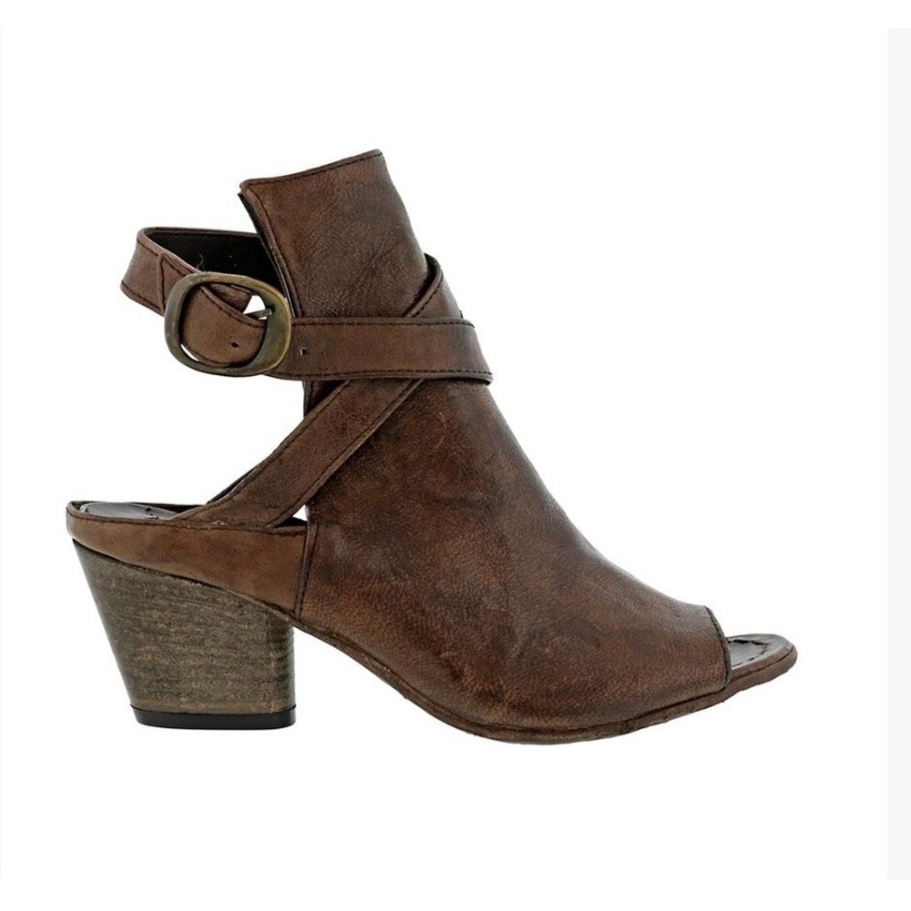 Le Ruemarcel Nicki Brown Leather Handmade Italy Open Toe Buckle Ankle Booties 38